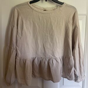 Free People Tan Long Sleeve Cropped Blouse size S